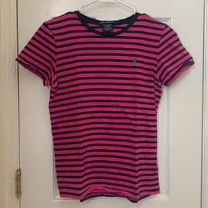 Pink and Navy Blue Striped Ralph Lauren Sport Tee